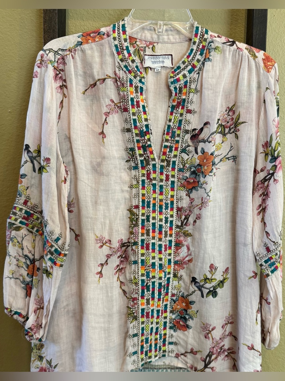 JOHNNY WAS Floral Embroidered Tunic w/ Multicolor Trim - This one is SPECIAL!